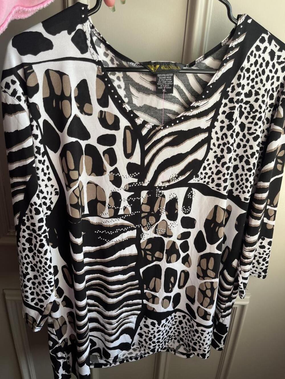 Y2K Valentina Mixed Animal Print Rhinestone Top XL